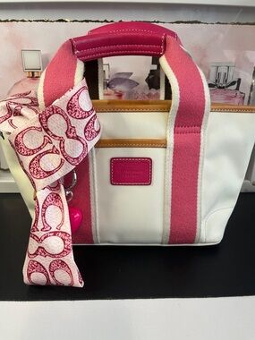 COACH Est.1976 Pink & Cream Canvas Tote Bag ✨EUC & TWILLY (NWT-pink)